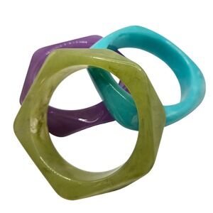 Vintage Style Chunky Acrylic Bangle Bracelet Set Hexagon Square Marbled 3pc